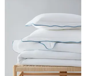Martha Stewart Simple Scallop Blue Cotton Queen Duvet Set