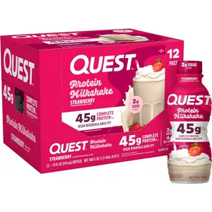 Strawberry Protein Shake Ready to Drink 45G Protein 2G Sugar 4G Net Carbs Gluten Free Nutrition Drink 12 Count