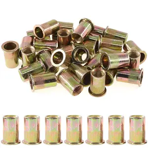 50-Pcs 1/2''-13UNC Mixed Zinc Plated Carbon Steel Flat Head Insert Rivet Nut Nutsert Assortment Kit
