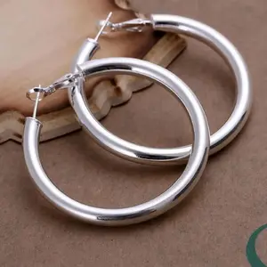 925 Silver Earrings Fashion Pretty Nice Women Party 5CM Round Jewelry Big Circle Lady Wedding