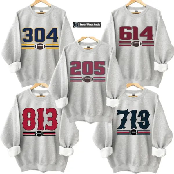 Vintage Area Code Football Ash Grey Crewneck Sweatshirt, Retro 90s Graphic Style All Teams Football Shirt, Gift Fan Sport Menswear Cotton - C Womenswear