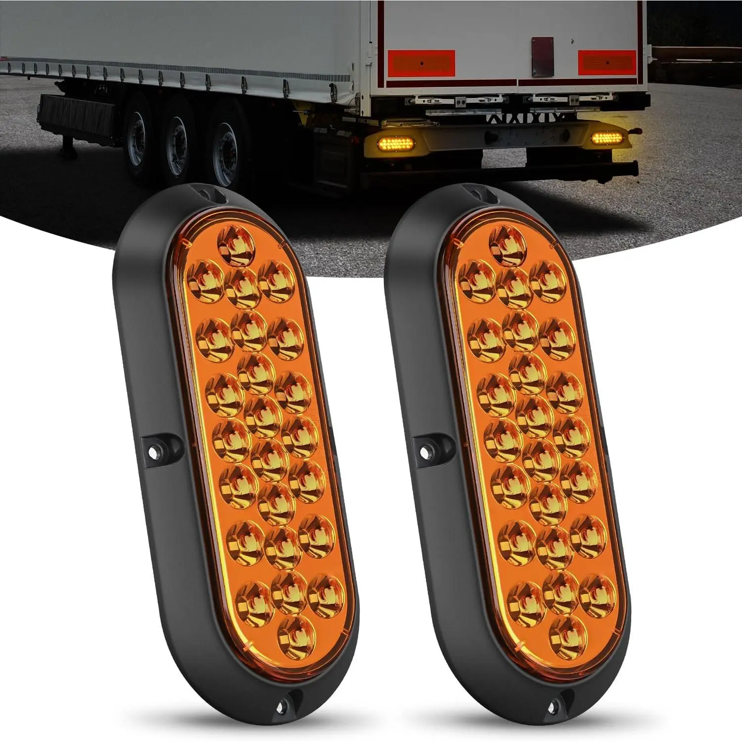 Nilight 6-Inch Oval LED Tailgate Lights (2PCS) - 24LED Amber Turn Signal Marker Lights, Surface Mount, IP67 Waterproof Sealed 12V Taillights with LED Backlights for Trucks