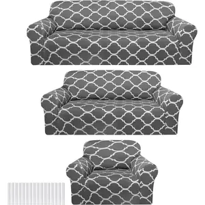 3 count Couch Cover Set for Living Room Furniture Covers for Couch and Sofas Loveseat Arm Chair Slipcover, Furniture Protector, Stretch, Wrinkle Free (Dark Gray)