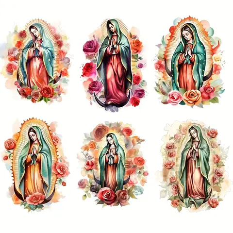 Our Lady of Guadalupe Heat Transfer Sticker, 6 Counts/set DIY Washable Iron-on Patches for T-shirts, DIY Clothing Decoration, DIY Flower Decor, DIY Decorations, DIY Craft Decor, DIY Products