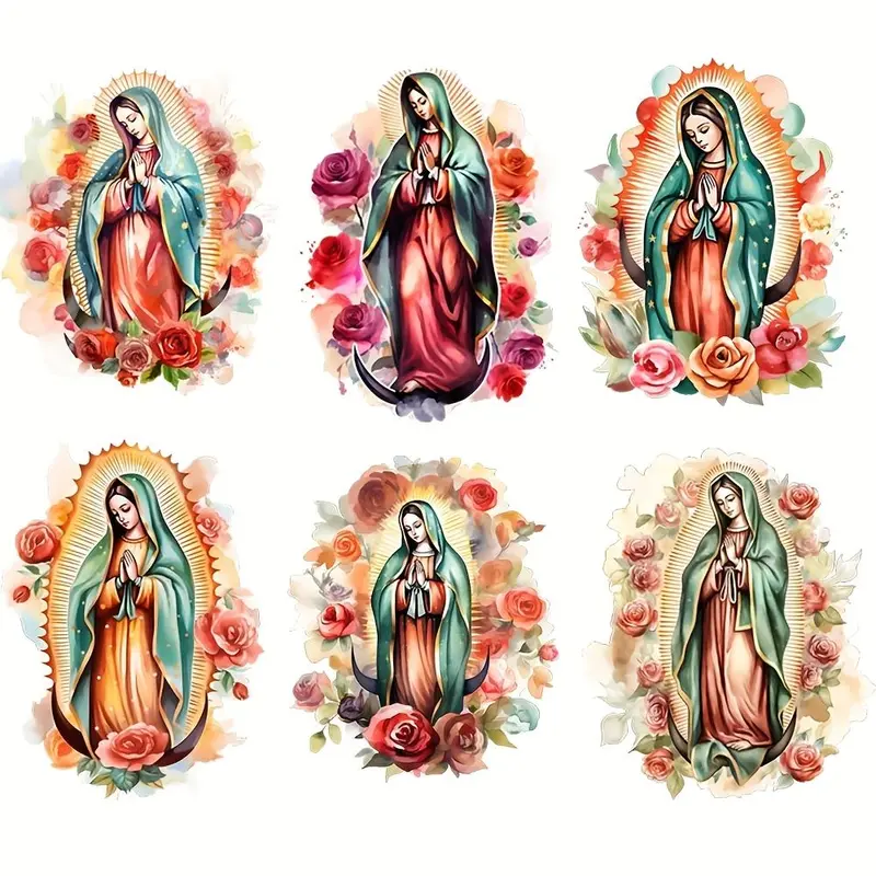 Our Lady of Guadalupe Heat Transfer Sticker, 6 Counts/set DIY Washable Iron-on Patches for T-shirts, DIY Clothing Decoration, DIY Flower Decor, DIY Decorations, DIY Craft Decor, DIY Products