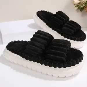 Fuzzy Slippers for Women Open Toe Comfy Memory Foam Bedroom House Shoes