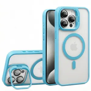 【For iPhone】【Light Blue】Metal Camera Lens Magnetic Phone Case