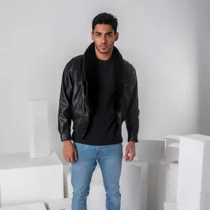 HIGHBALL BLACK LEATHER JACKET WITH FAUX FUR LINING