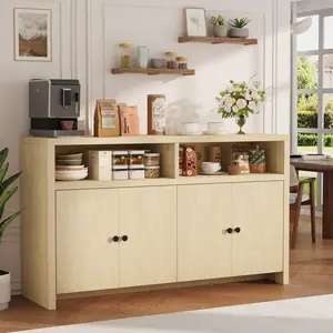 55.5" Large Sideboard Buffet Cabinet – Farmhouse Coffee Bar Storage with 4 Doors & Adjustable Shelves for Kitchen Dining Room Entryway