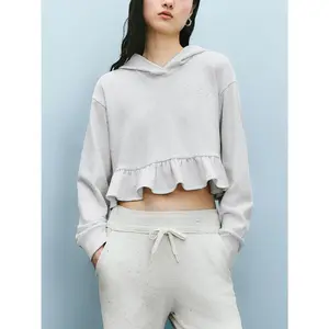 URBAN REVIVO 2026 Women's Cotton Thick-Fabric Long-Sleeve Relaxed-Fit Minimalist Casual Hoodie Pullover, Gym-to-Streetwear Basic Top Sweatshirt