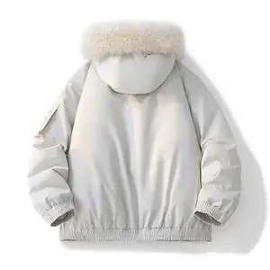 Men's Black Puffer Jacket with Faux Fur Hood, Oversized Warm Winter Outdoor Outerwear