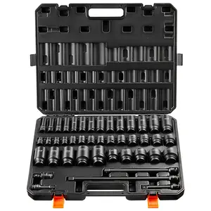 fathersdaygift VEVOR 1/2 Drive Impact Socket Set, 43 Piece Deep Shallow Socket Set SAE 3/8 to 1-1/2, 6 Point Cr-Mo Alloy Steel for Auto Repair, Easy-to-Read Size Markings, Rugged Construction, Storage Case