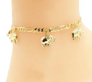 18 Karat Layered Real Gold Filled Elephant Anklet, Premium Bracelet, 10in Animal Motif Fashion Costume Jewelry for Daily Wear #22
