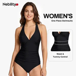 Nebility Women's One Piece Swimsuit Tummy Control Back cross V Neck Bathing Suits #SummerWins #DealsForYouDays