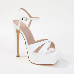 Berness Women's Giuliana Crisscross Straps Glossy Platform Heels White 6