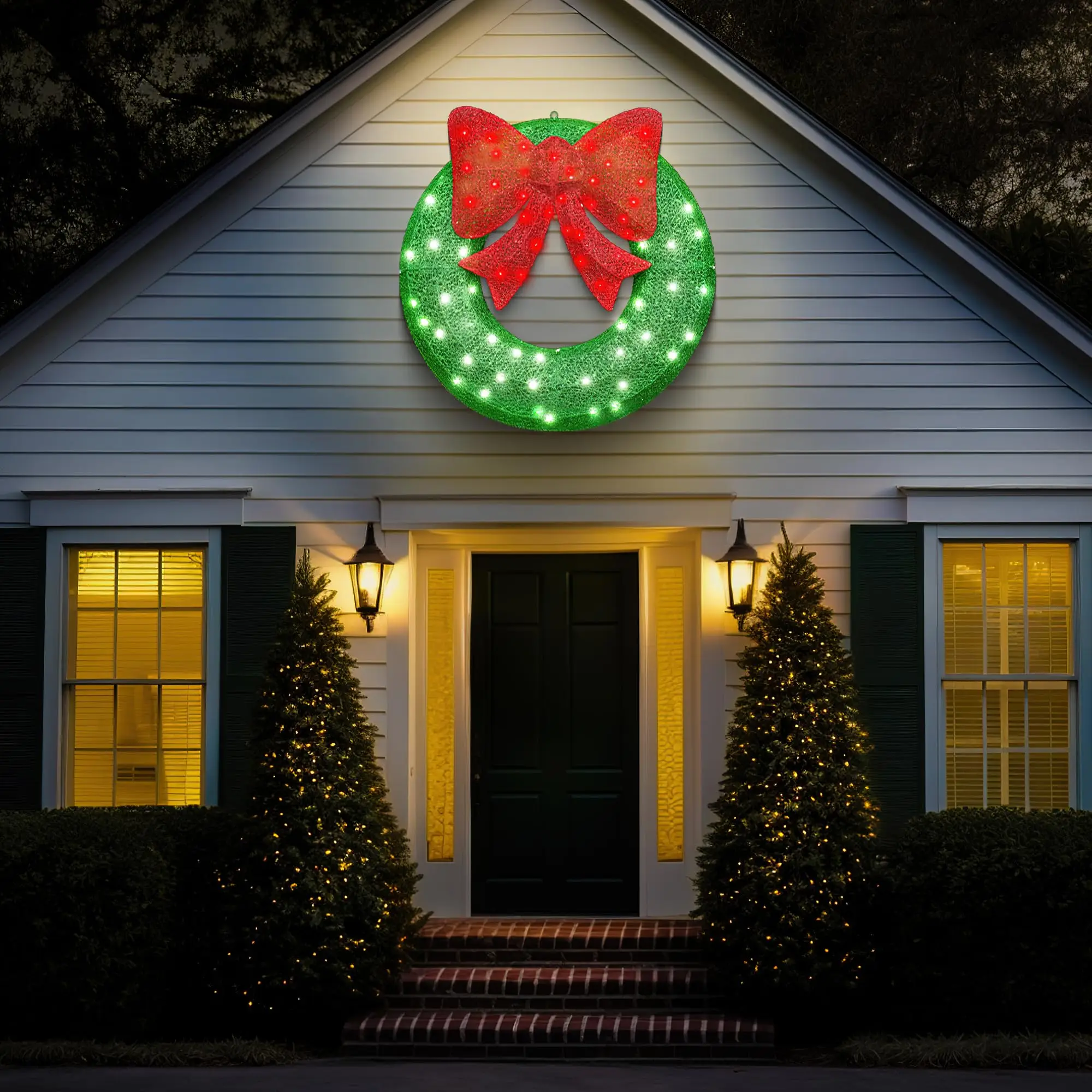 Lamerge 1pcs Christmas Wreath, Christmas Decorations Wreath with 90Lights, Ooutdoor Christmas Decorations with Metal, 35.4in Decor Wreath Party Decor