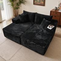 Double Chaise| Black Plush Corduroy
