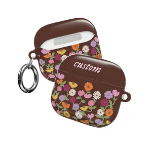 Brown Piano Flowers Pattern AirPod Case | Personalized Acoustic Song Custom Name Floral Mother's Day Gift