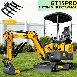 [SELF PICK UP]1.5T Mini Excavator + Rake-13.5 HP B&S Gasoline Engine-Small Digger With Thumb Clip & Bucket, Perfect For Construction, Gardening, Farming & Road Projects, Snow Blower, Powerful Performance, Clearing, Tilling