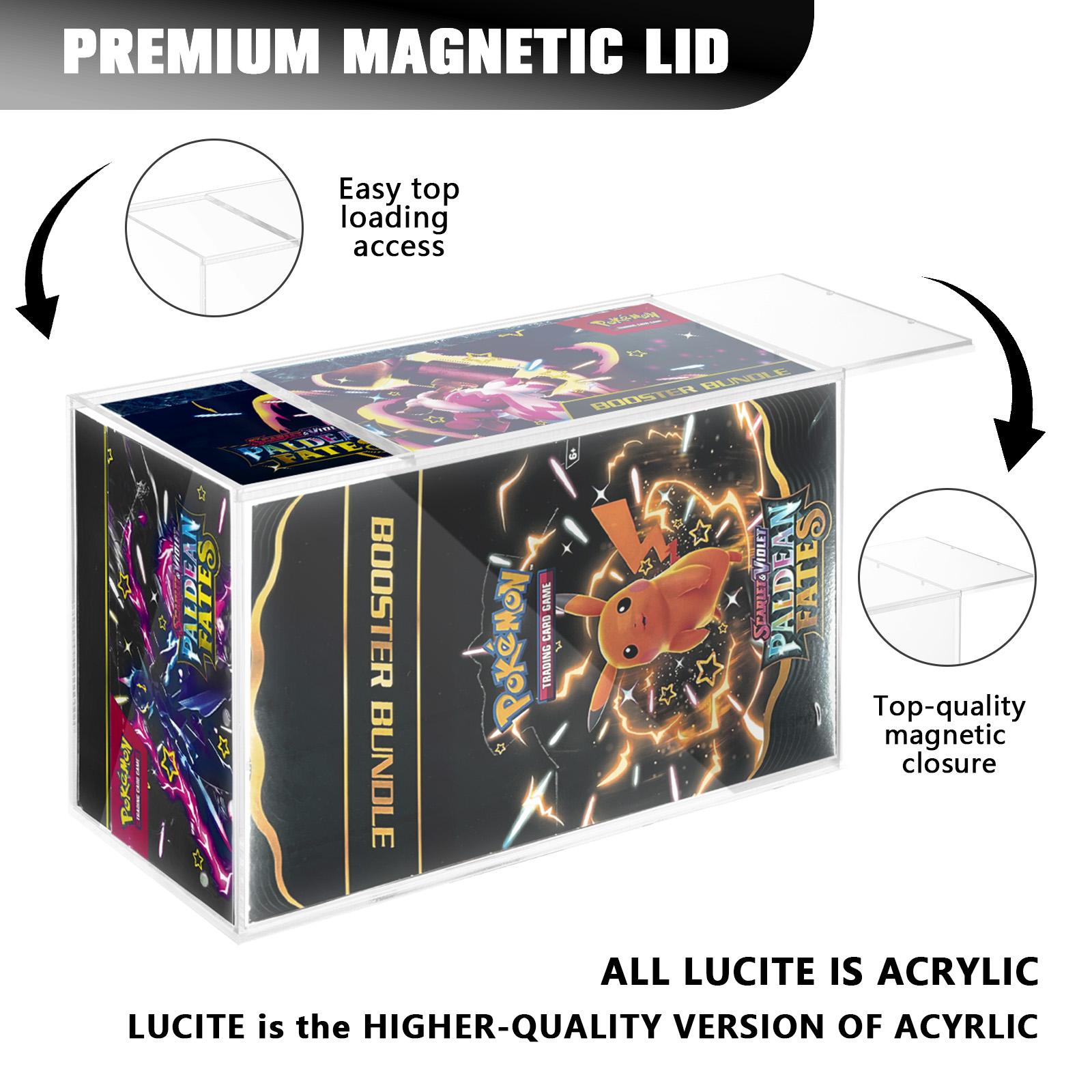 Acrylic Display Case For Booster Bundle PKMN TCG ETB Trading Graded Game Cards Stackable Storage Organizer Case Protector, Clear Magnetic Lid PKMN Booster Bundle Anime Cards Box Display Holder