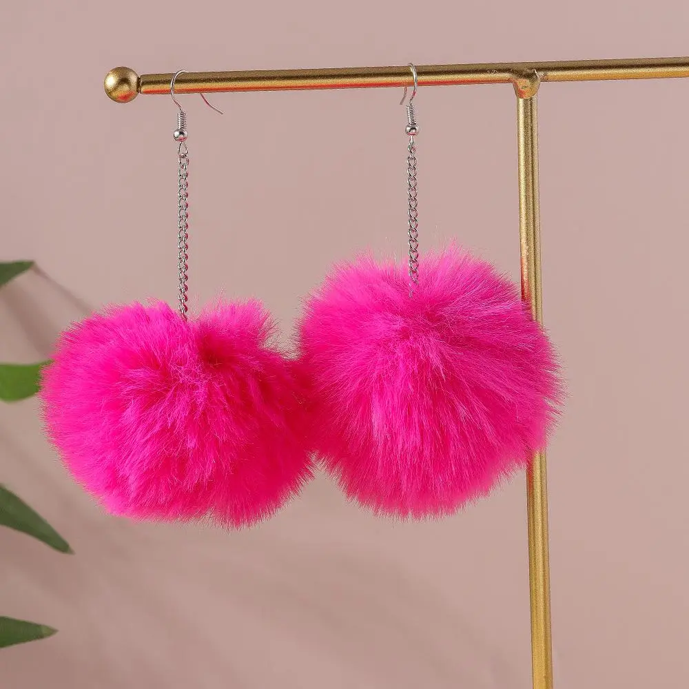 Aihua Colorful Fluffy Fur Pom Pom Earrings Soft Faux Rabbit Fur Ball Earrings for Women Kids Jewelry Gifts