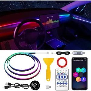Acrylic Interior Car LED Light Strip with Motion Sensor Switch 55.1inch Neon LED Light Strip RGB Color Ambient Light Kit