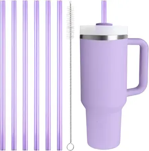 Replacement Straw Compatible with Stanley Quencher 40 oz,30 oz Tumbler, 12 inch Extra Long Reusable Straws Plastic For 40 Oz Cup,Purple-6 Pack