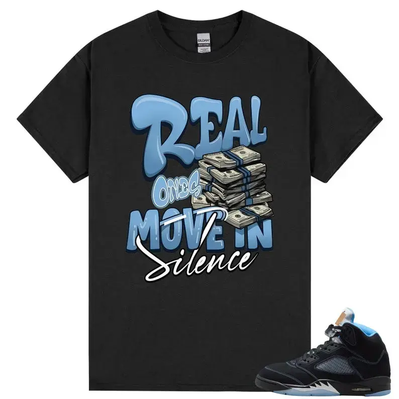 Real One Shirt to Match AJ 5 Black University Blue White Unc 2026 OG Sneaker, AJ 5 Black University Blue White Match Tee
