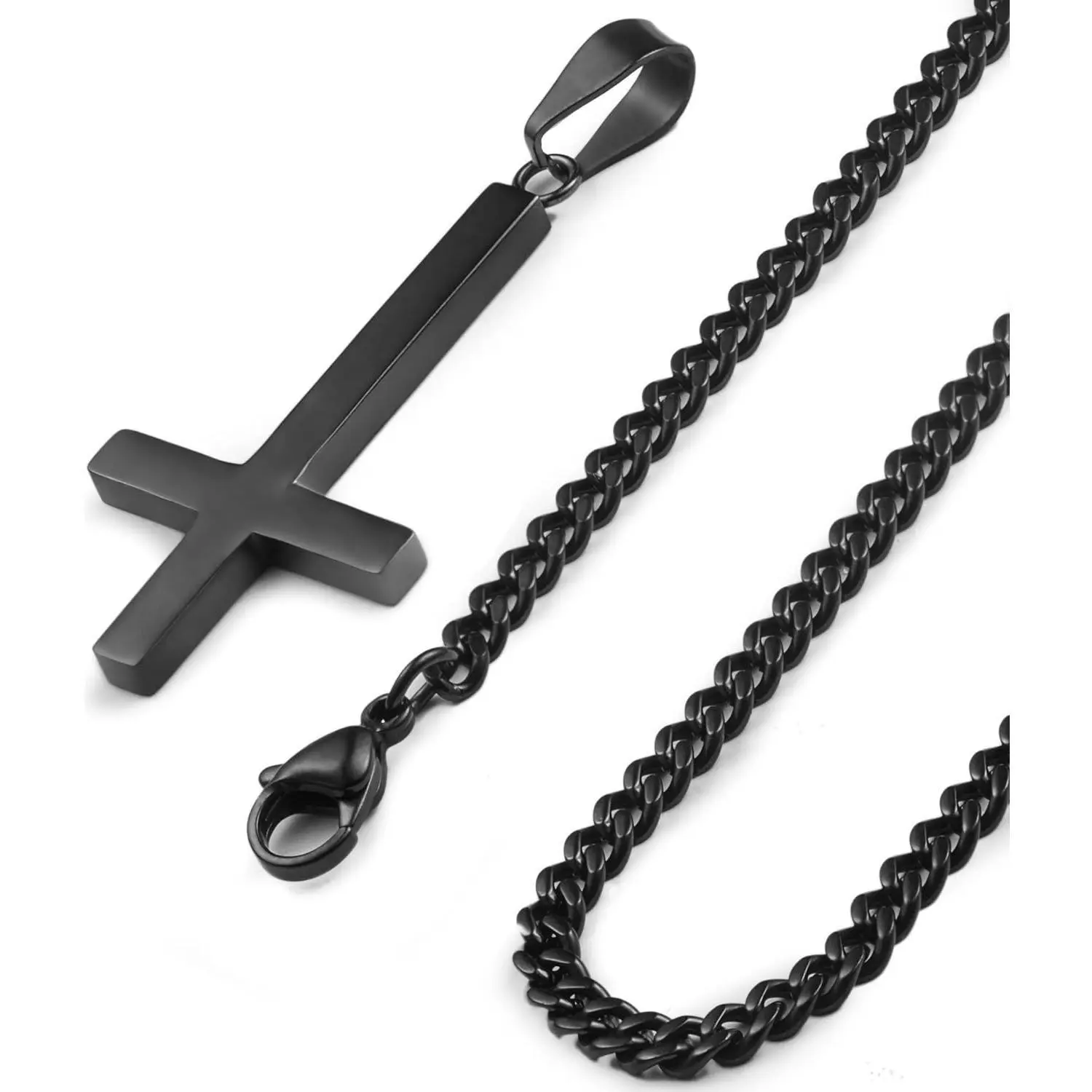 MILACOLATO Stylish Stainless Steel Inverted Cross Pendant Chain Necklace, Versatile Unisex Piece with 24-in Chain, Customizable Design, 3 Color Options for Everyday Wear, Necklace Design, Casual Unisex