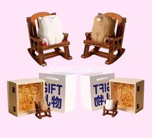 Cute Bear Desk Decor - Wooden Rocking Chair Ornament, Office Deck Decor, gift for ADD, gift for ADHD