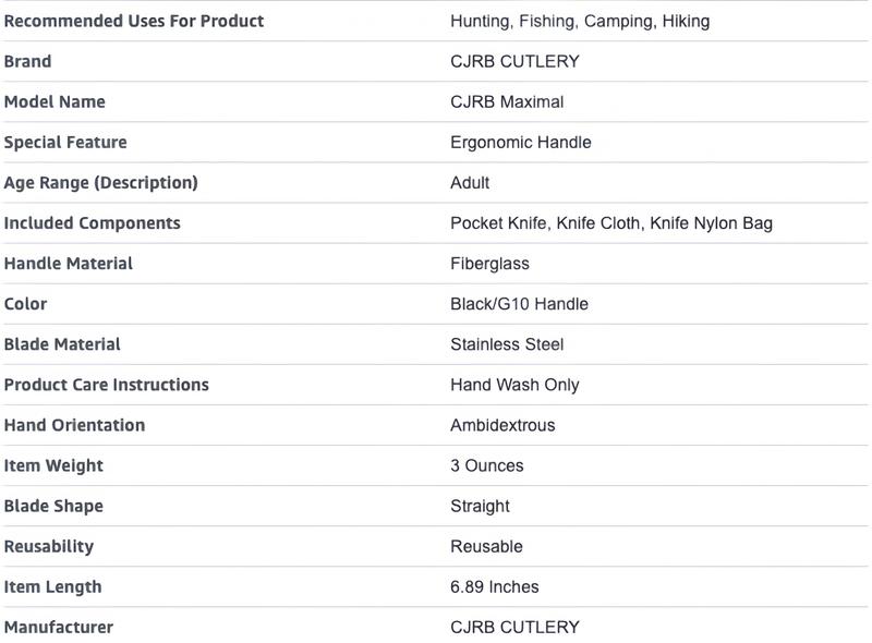 CJRB Maximal Pocket Tool Knife with 2.95" AR-RPM9 Steel Blade and G10 Handle Knife for Camping, Survival Gear, Outdoor Survival Supplies and Survival Equipment Set