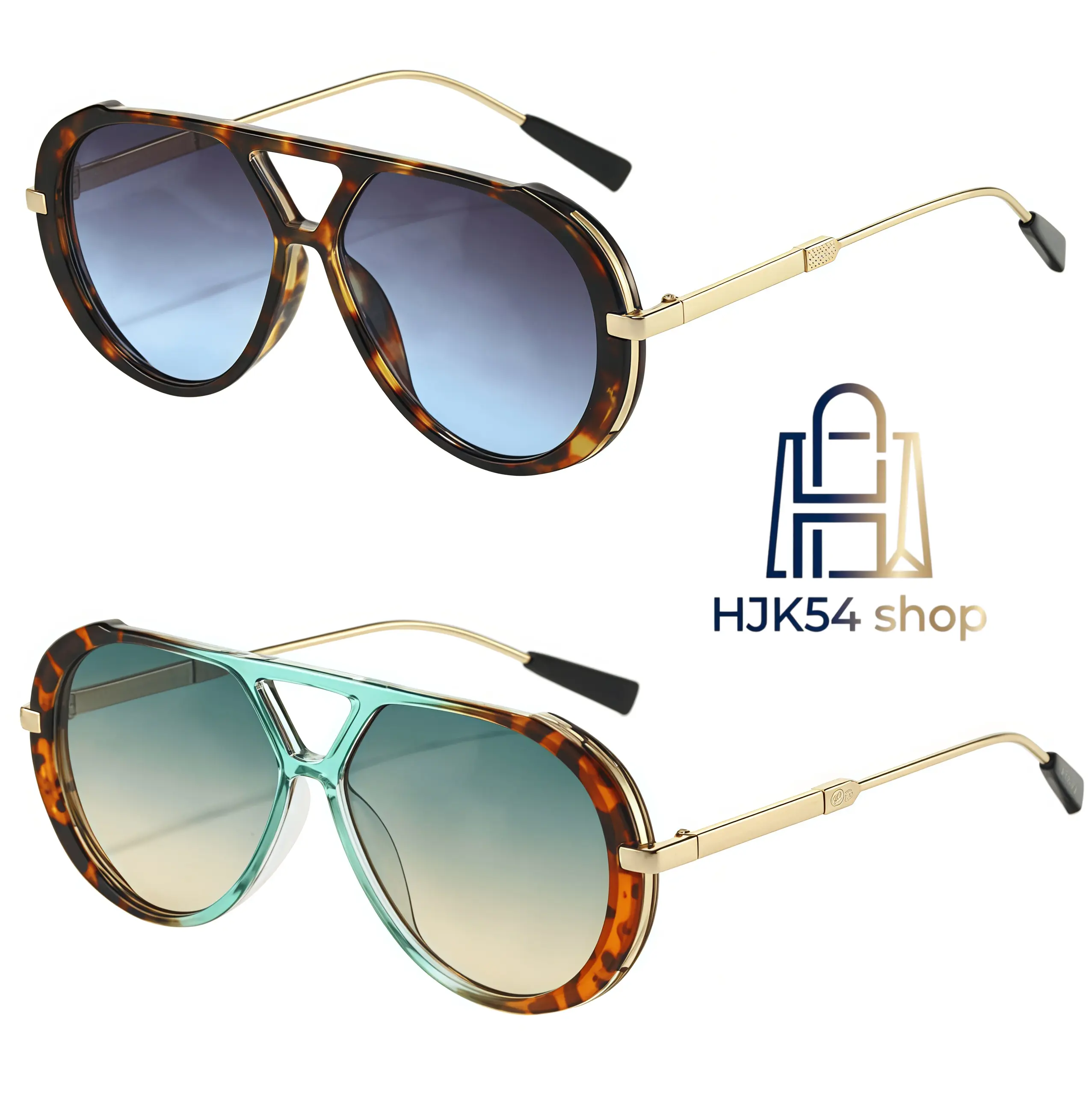 Retro Aviator Sunglasses 2-Pack, Oversized UV Protective Eyewear for Men & Women with PC Frame and Gold Metal Arms, Gradient Lens for Beach & Driving
