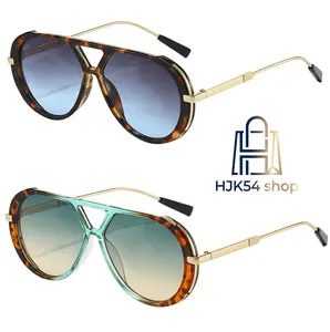 Retro Aviator Sunglasses for Men & Women, 2-Pack Oversized Shades with PC Frame, Gold Metal Arms & Gradient Lens, UV400 for Beach & Driving, Beach Outings