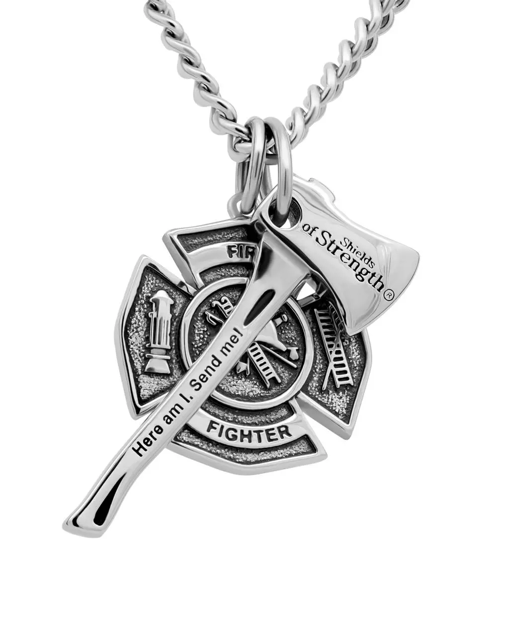 Men's Maltese Firefighter Cross / Axe Combo Necklace - Isaiah 6:8