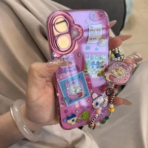 INS Japanese Lovely Anime Cute Cartoon Glitter Phone Case For iPhone 16 15 14 13 12 11Pro MAX XR XS MAX 78Plus Y2K Kawaii Cover