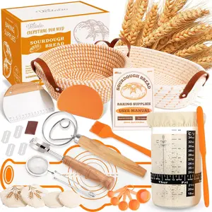 Sourdough Starter Kit, Sourdough Bread Baking Supplies, Sour Dough Starter Kits, Woven Bread Proofing Basket, Sourdough Kit Jar Sour Dough Bread Making Tools Kit Accessories, Gifts for Women Mom Wife