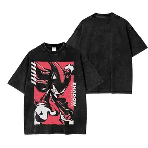Shadow The Hedgehog Red Graphic Washed T-Shirt Vintage Anime Streetwear Tee Oversized Retro Shirt Y2K Urban Style Unisex