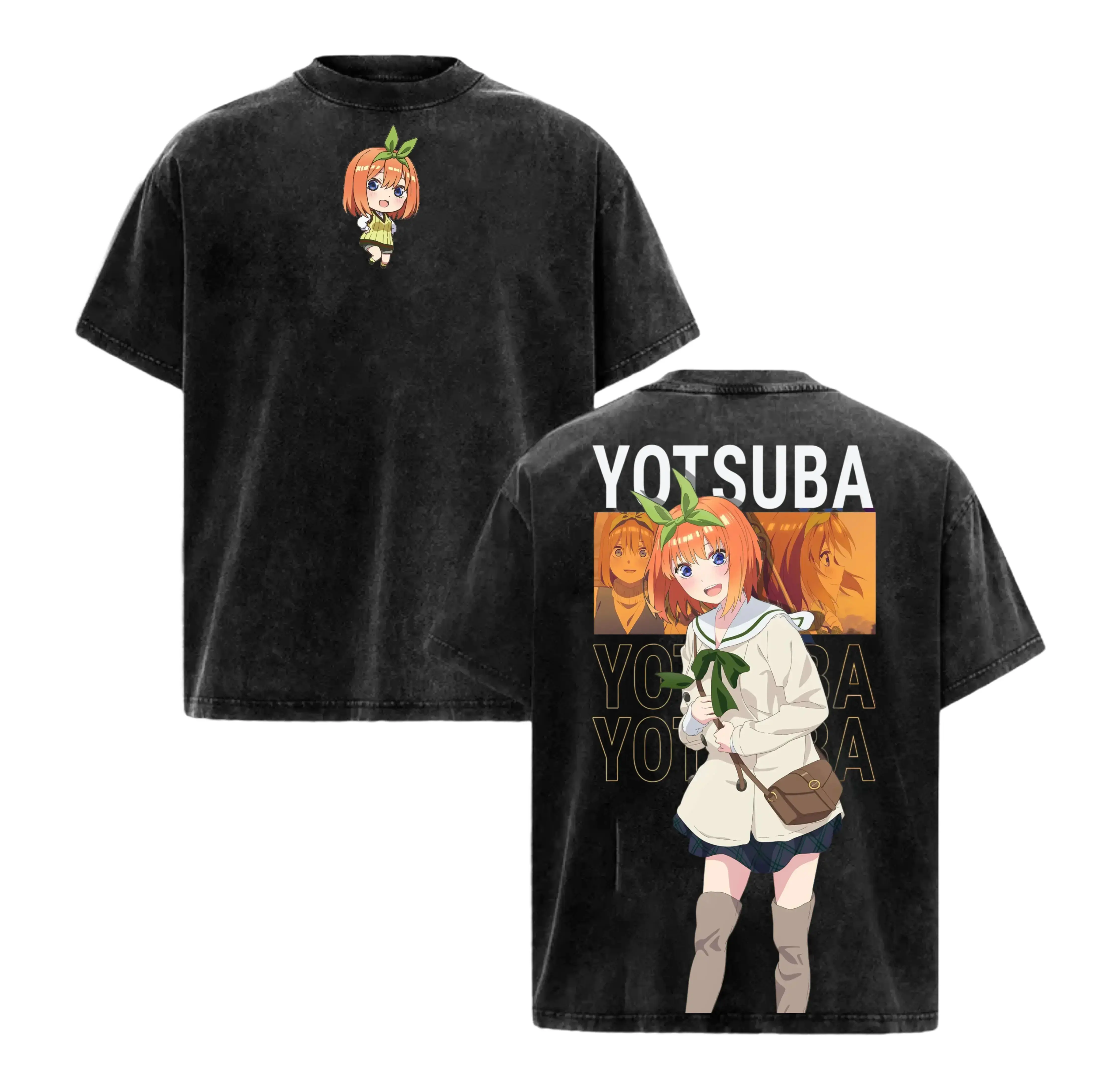 Yotsuba Nakano The Quintessential Quintuplets Retro Washed Graphic Tee Heavyweight Cotton Loose Fit All Season Trendy Streetwear Casual Daily Short Sleeve Unisex T Shirts For Men Women Cotton Unisex Graphic T-Shirt