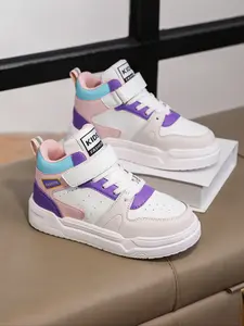 Colorful Patchwork Comfortable Durable Flat Trendy High Top Sneakers, Easy Slip-On Design for Daily School Park Play Parties