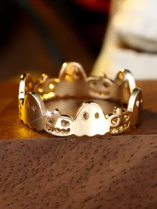 Halloween Witchy Jewelry Pumpkin Ghost Band Rings for Women & Men, Gold Color Plain Ring, Casual Style Jewelry for Fall & Winter Parties