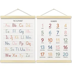 X-OMT07 Numbers alphabet poster for Nursery Boys and girls, Play Room Wall Decor, ABC Wall Chart, Wall Hanging Decor for Toddler Playroom Decor Boys and girls Wall Decor, Wooden Alphabet Banner-A02