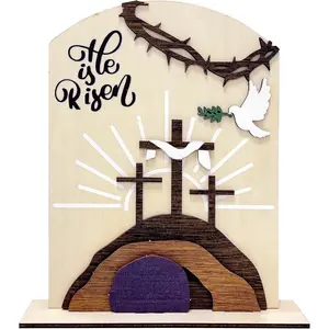 Empty Tomb Easter Scene and Christian  Decoration Wooden Easter Resurrection Scene  Resurrection Scene for Religious for Display  Office Tabletop Tray, Church, Shelf Decor