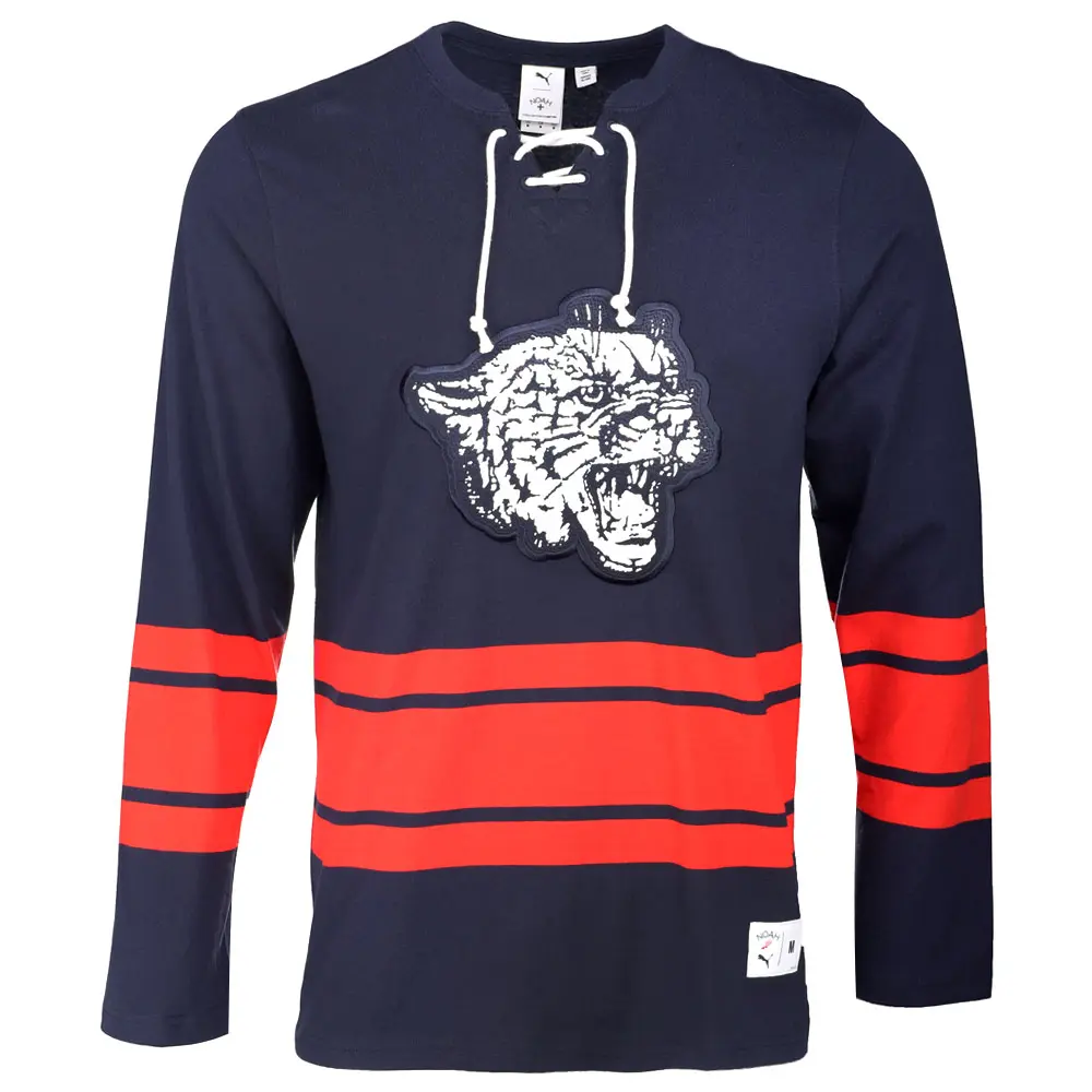PUMA Mens X Noah Striped V-Neck Long Sleeve Hockey Jersey Casual - Blue