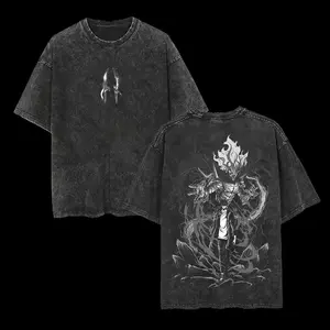 Retro Limited Hunter Sung Jin Woo Solo Leveling Anime Vintage  Washed Tee Unisex Oversize Anime Manga Washed Heavyweight Cotton T-shirt, Gift For Anime Fan, Anime Lover Menswear