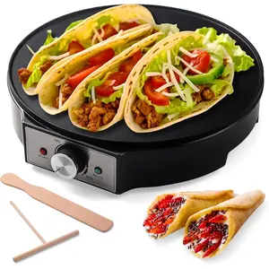 Crepes Maker 12'', Electric Crepe Maker & Griddle, Non-Stick Crepe Pan, Crepe Machine with Crepe Spreader,  for Crepes Roti, Tortilla, Blintzes, Pancakes, Adjustable Temperature, 1000W