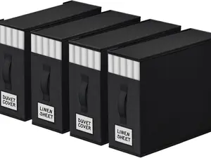 4 Pack Bed Sheet Closet Organizers and Storage,Sturdy Foldable Storage Containers with Window and Label,Storage and Organization for Bedding Sheets,Duvet Covers,Blankets