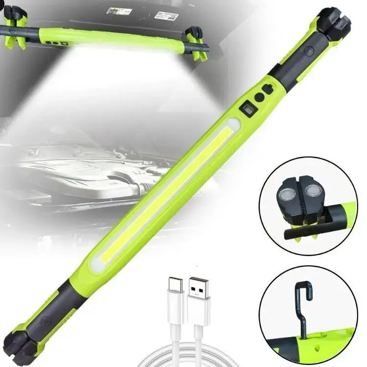 Long COB Magnetic Work Lamp, USB Rechargeable with Hook, White-Yellow Dual-Light Portable LED, for Auto Repair & Bicycle Maintenance, Automotive & Motorcycle Lighting Accessory to Light Up Your Space