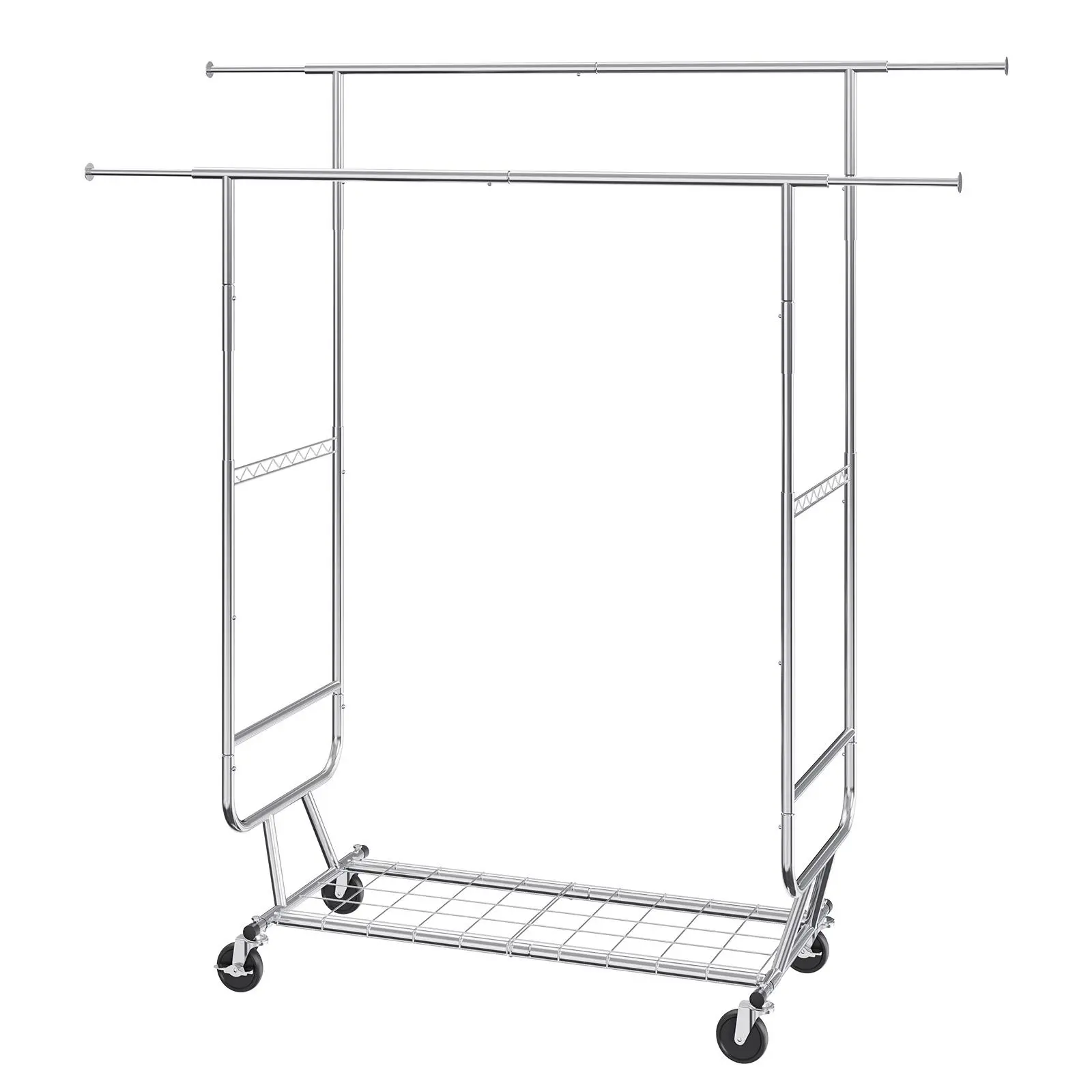 【summerfinds】VEVOR Heavy Duty Clothes Rack, Double Hanging Rod Clothing Garment Rack for Hanging Clothes, Adjustable Height and Extendable Length Clothing Rack with Bottom Storage Area, 600 lbs Load Capacity Accessories Laundry