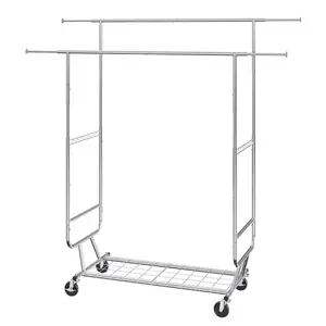 【fathersdaygift】VEVOR Heavy Duty Clothes Rack, Double Hanging Rod Clothing Garment Rack for Hanging Clothes, Adjustable Height and Extendable Length Clothing Rack with Bottom Storage Area, 600 lbs Load Capacity Accessories Laundry