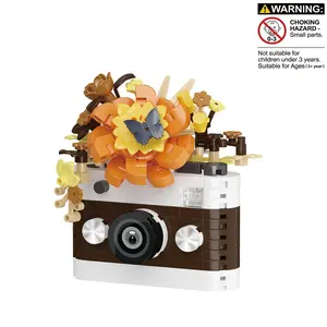 251-Piece Instant Camera Flower Building Set, DIY Mini Brick Camera Model Kit, Creative Desktop Decor Toy Gift, Suitable for Kids and Adults